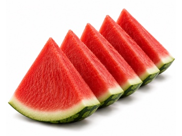 Five triangular slices of fresh watermelon